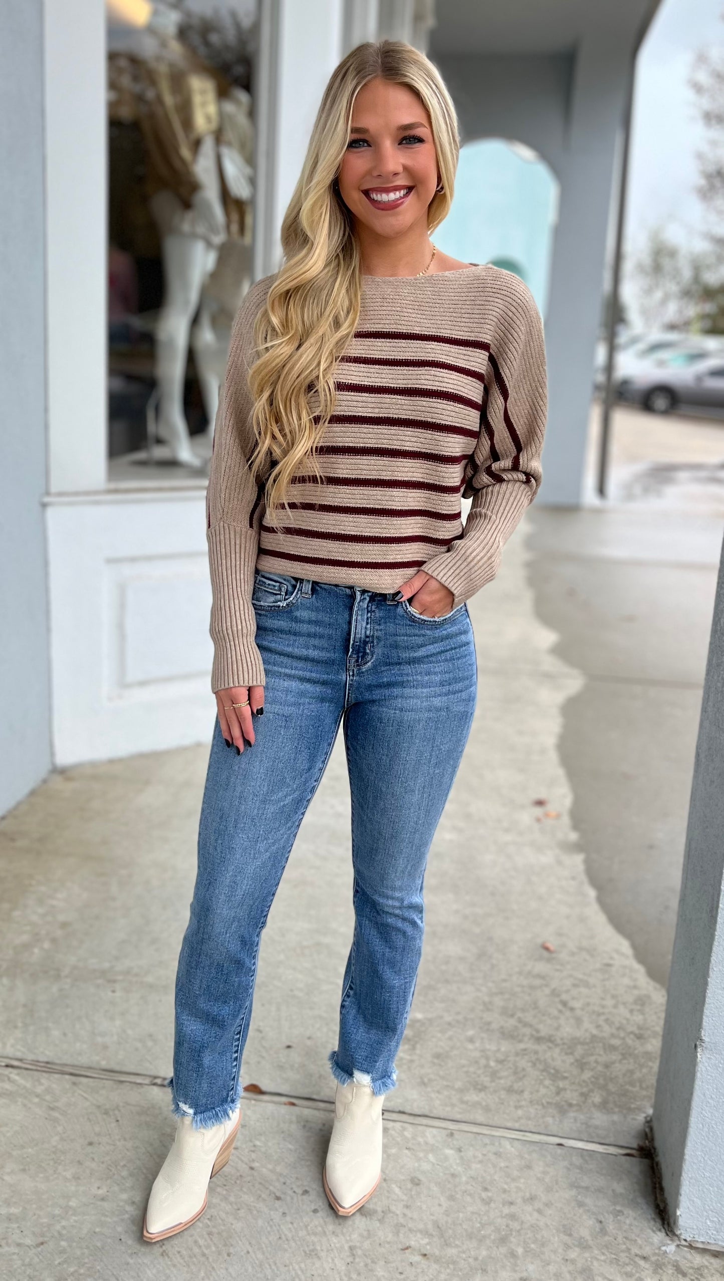 Taupe Burgundy Sweater