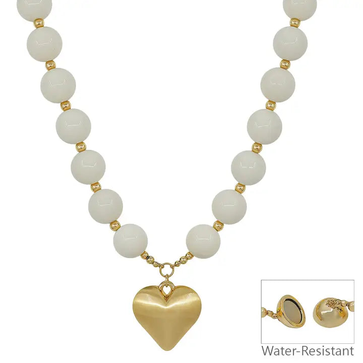 Heart Beaded Necklace, White