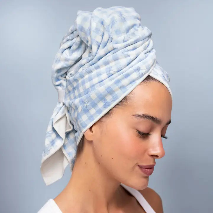 XL Hair Towel Wrap-Blue Gingham