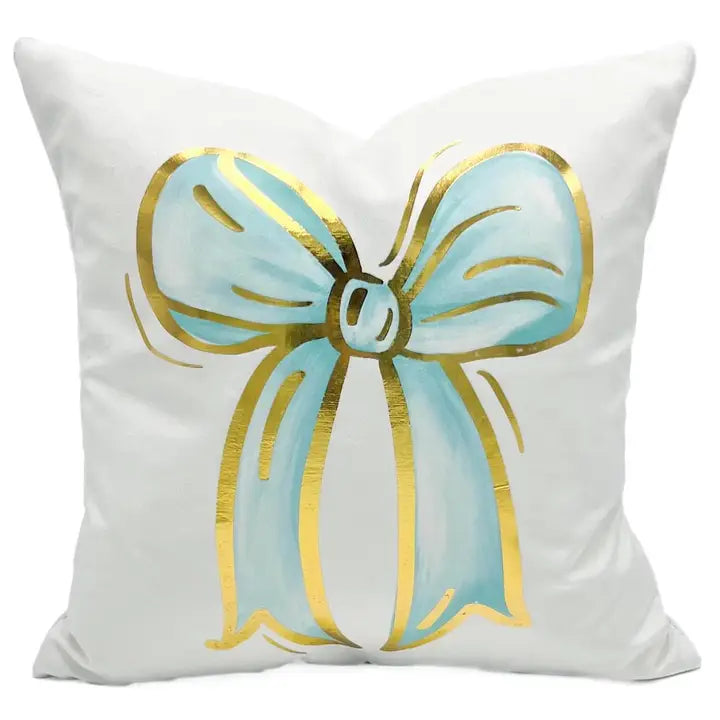 Gold Foil Tiffany Bow Pillow Velvet