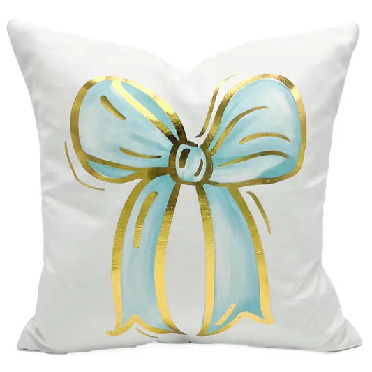 Gold Foil Tiffany Bow Pillow Velvet
