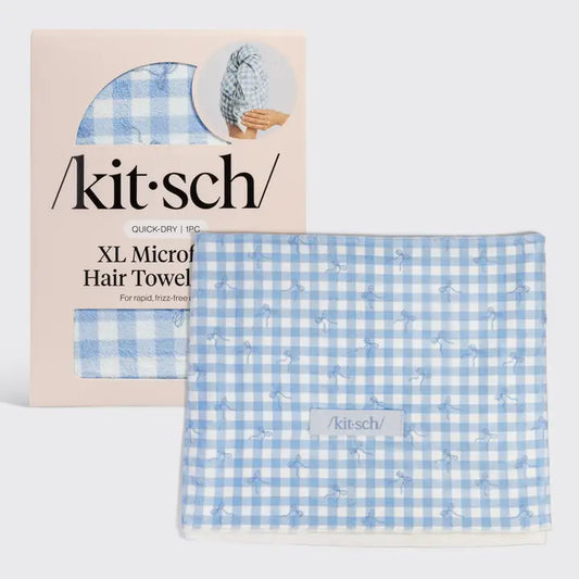 XL Hair Towel Wrap-Blue Gingham