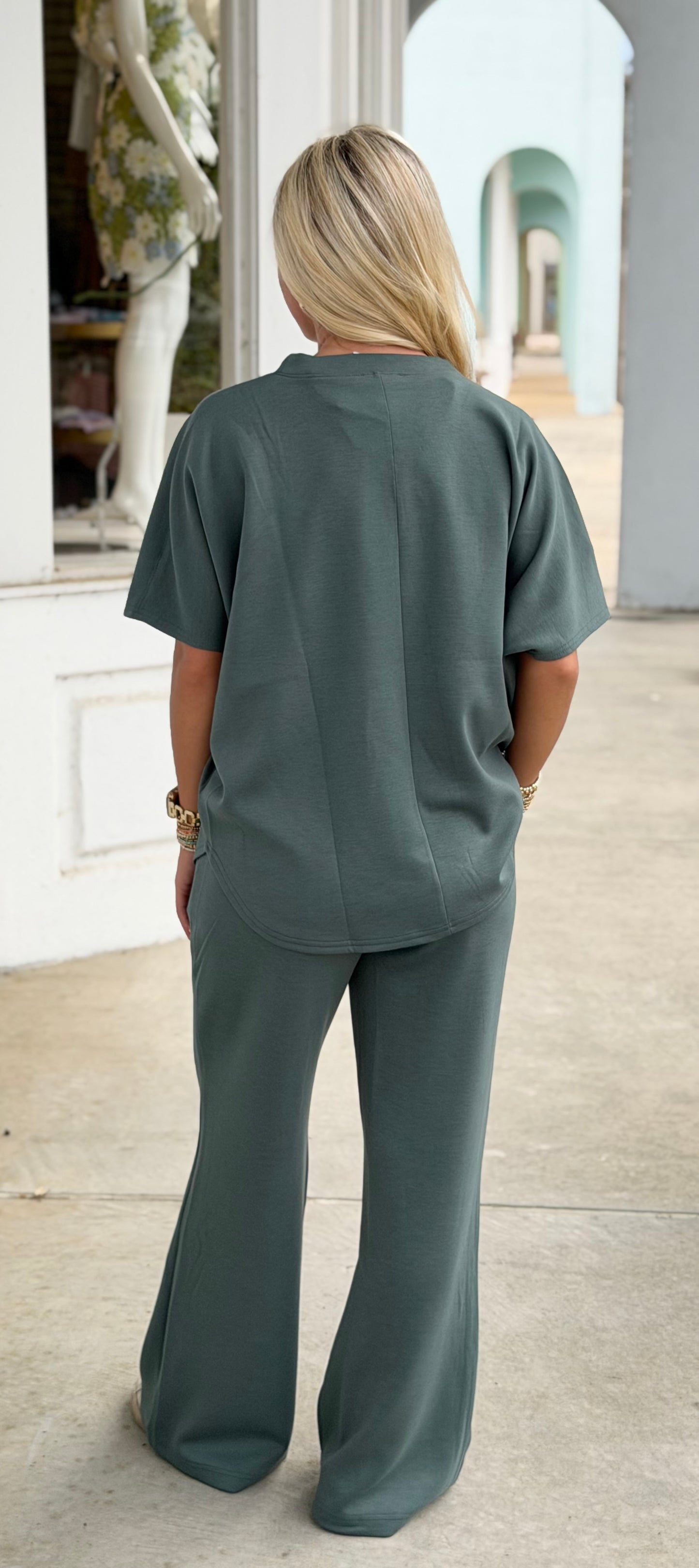 Scuba Curved Hem and Pant SET, Ash Jade