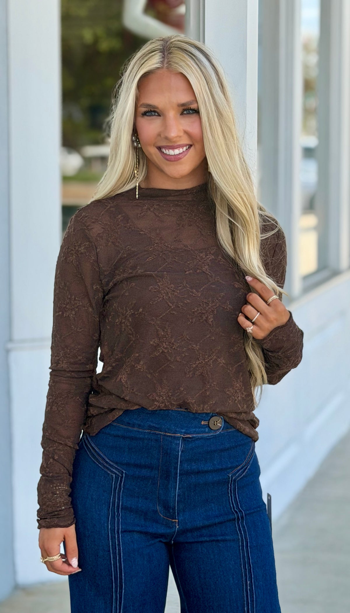 Brown Lace Sheer Top