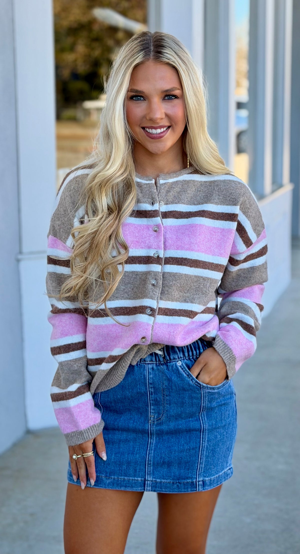 Berry Striped Cardigan