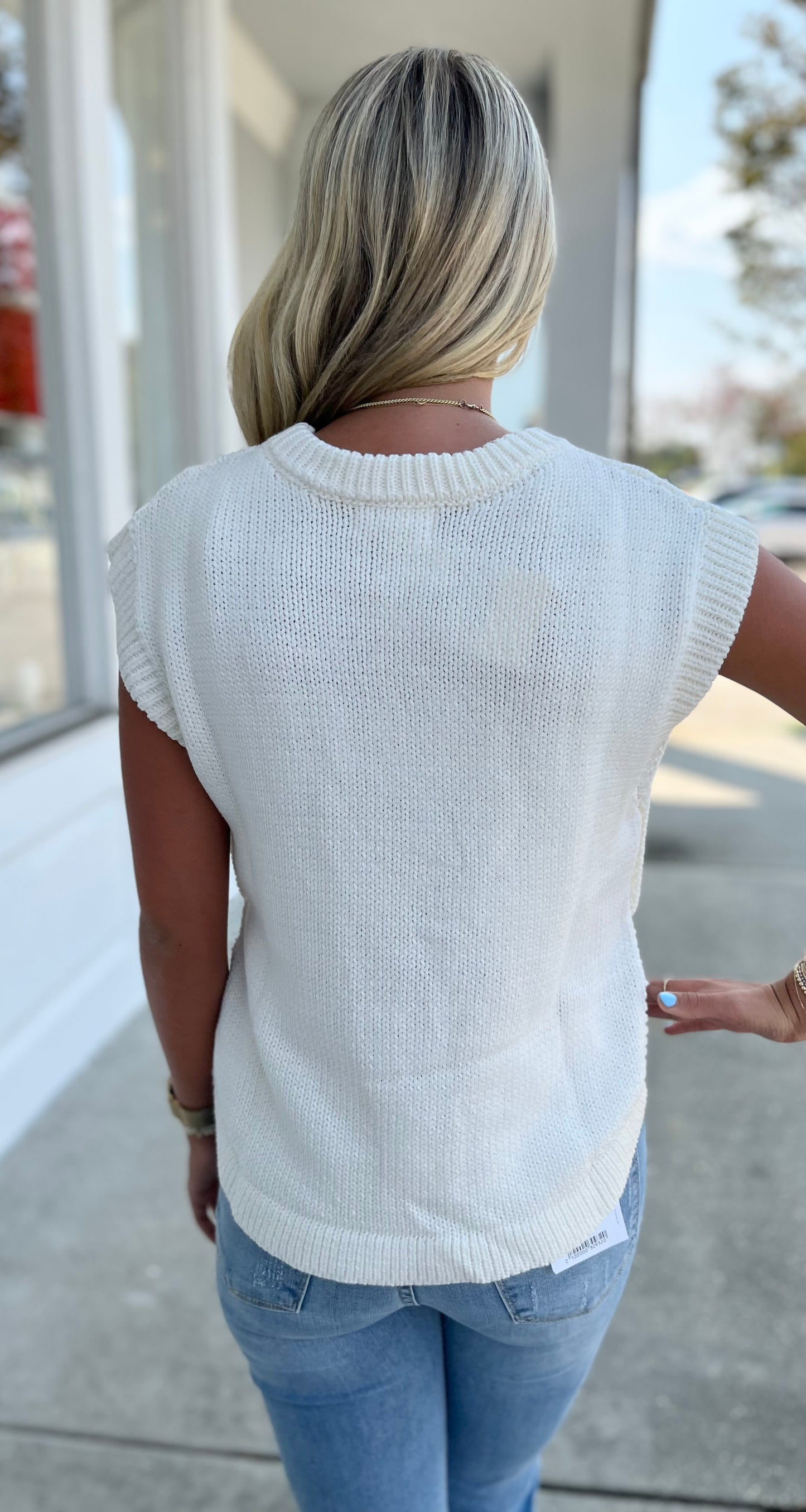 Cream Round Neck Hi-Lo Sweater With Side Buttons