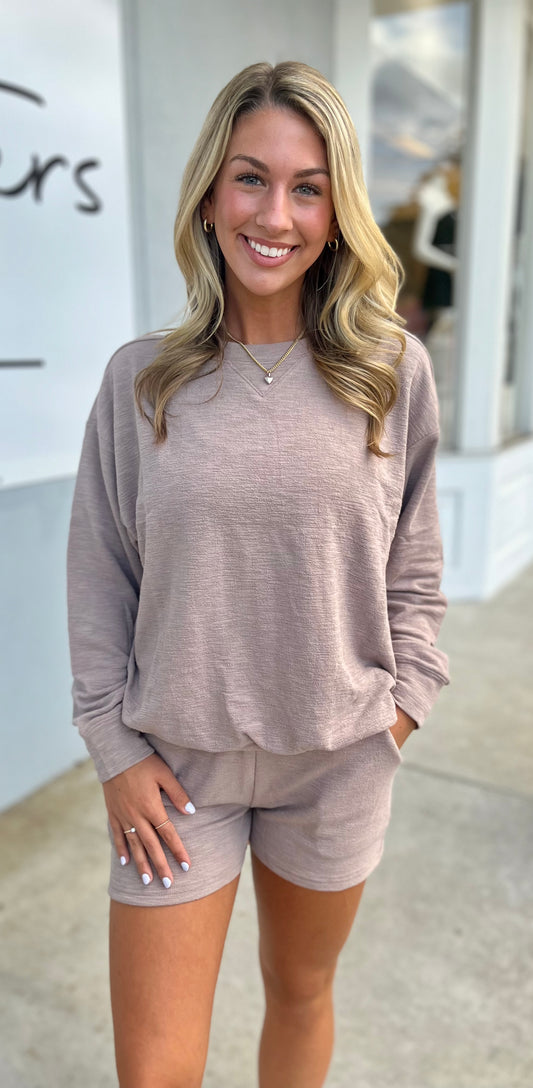 Slub Pullover & Shorts SET, Ash Mocha