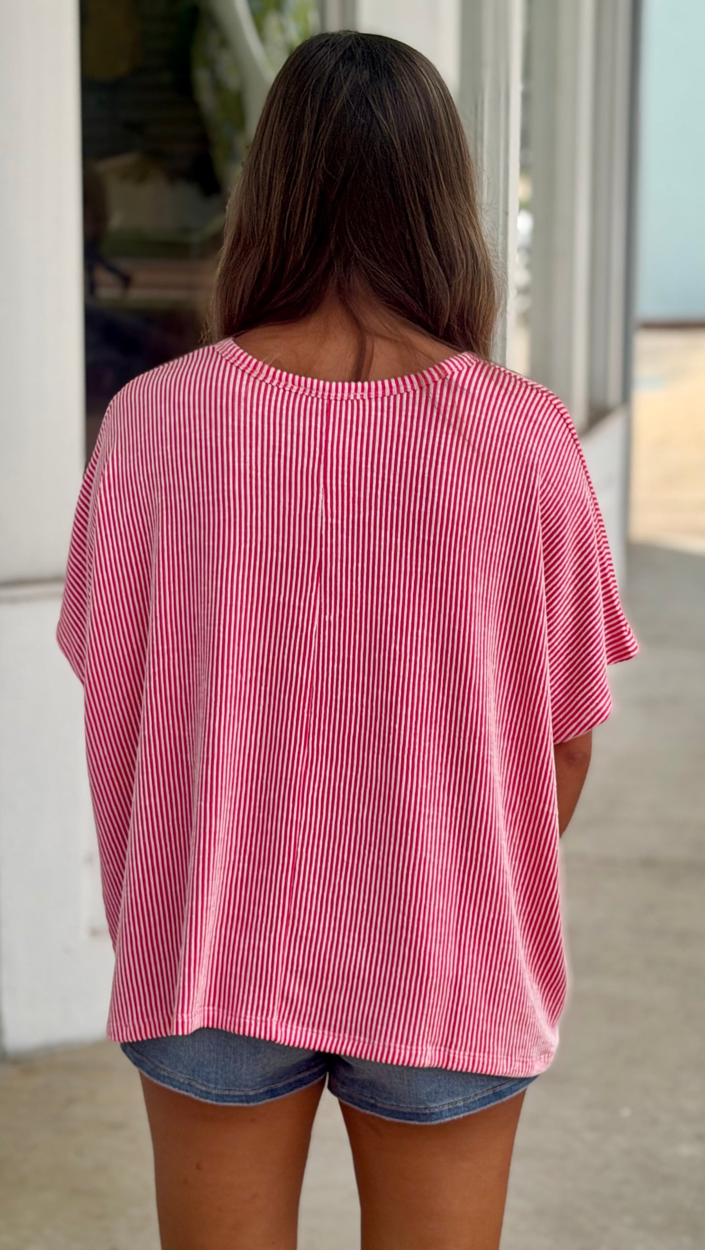 Oversized Corded Rib Top , Hot Pink