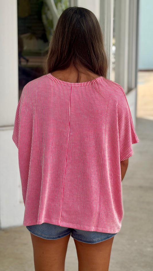 Oversized Corded Rib Top , Hot Pink