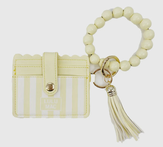 Lulu Mac Beaded Wristlet ID Wallet, Yellow Stripe