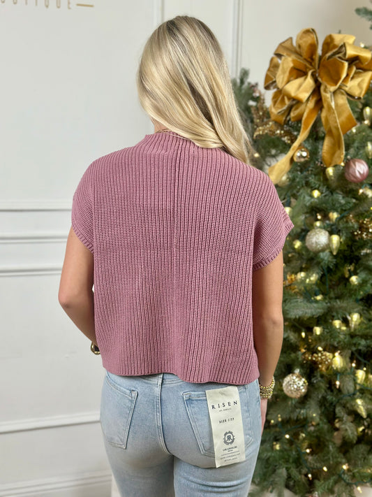 Lt Rose Mock Neck Cropped Sweater
