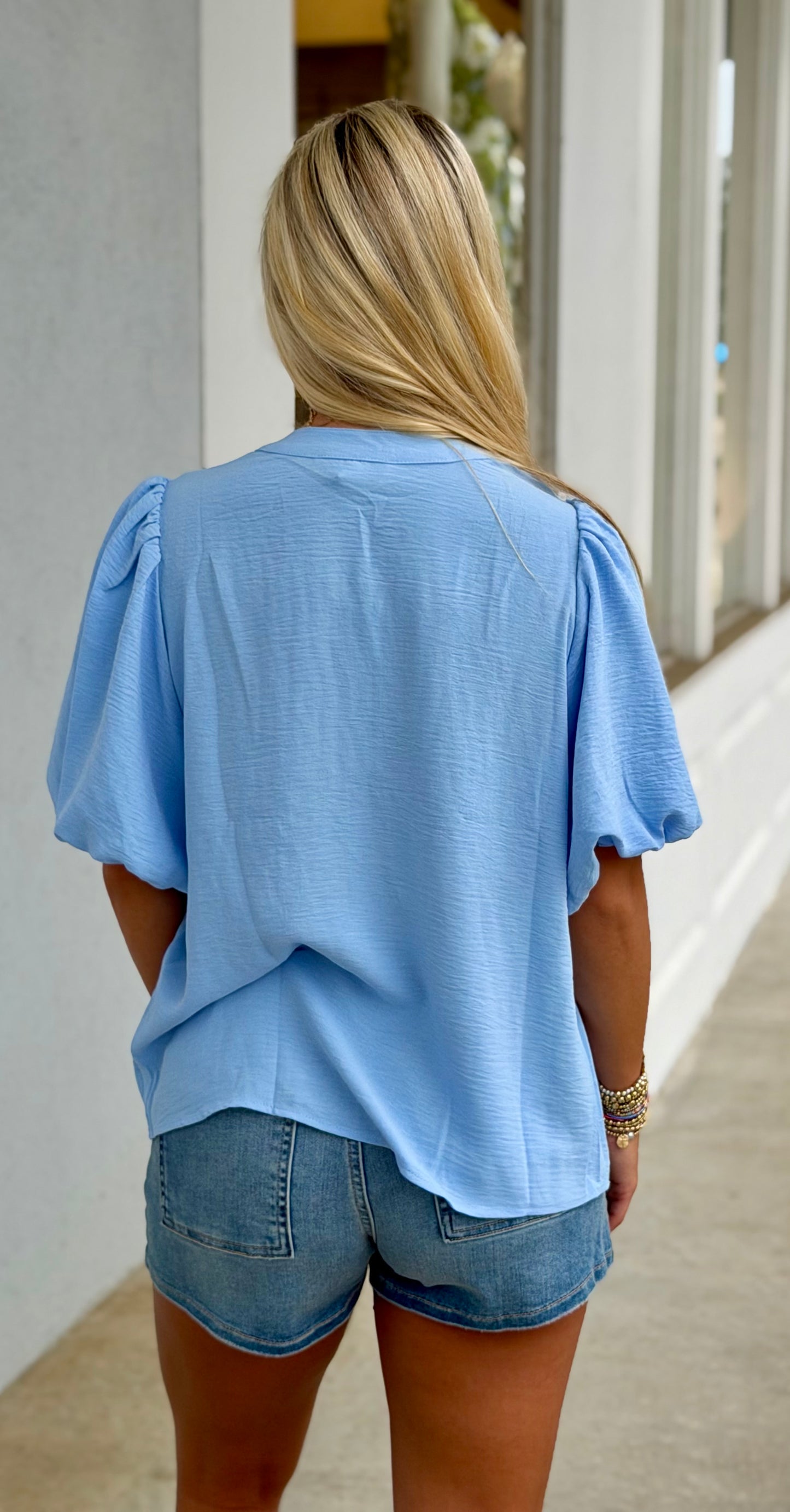 Lt Blue Pintuck Detail With Tie Top