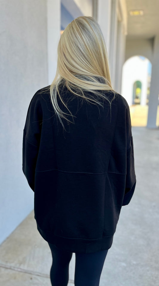 Half Zip Oversized Knit Pullover, Black