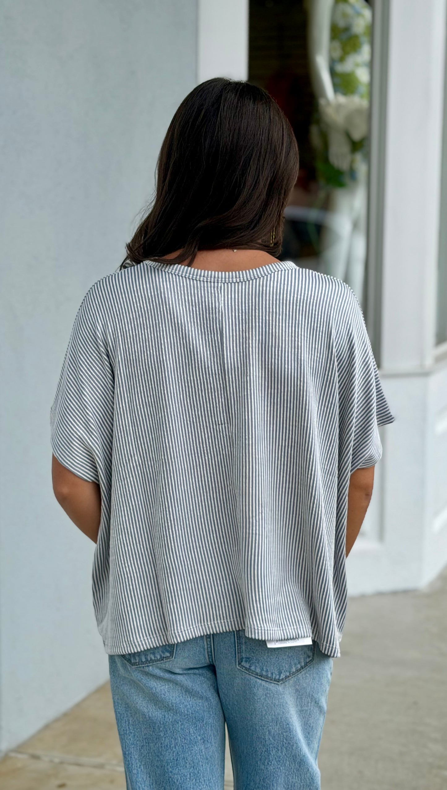 Ribbed Striped Oversized Top, Sleet