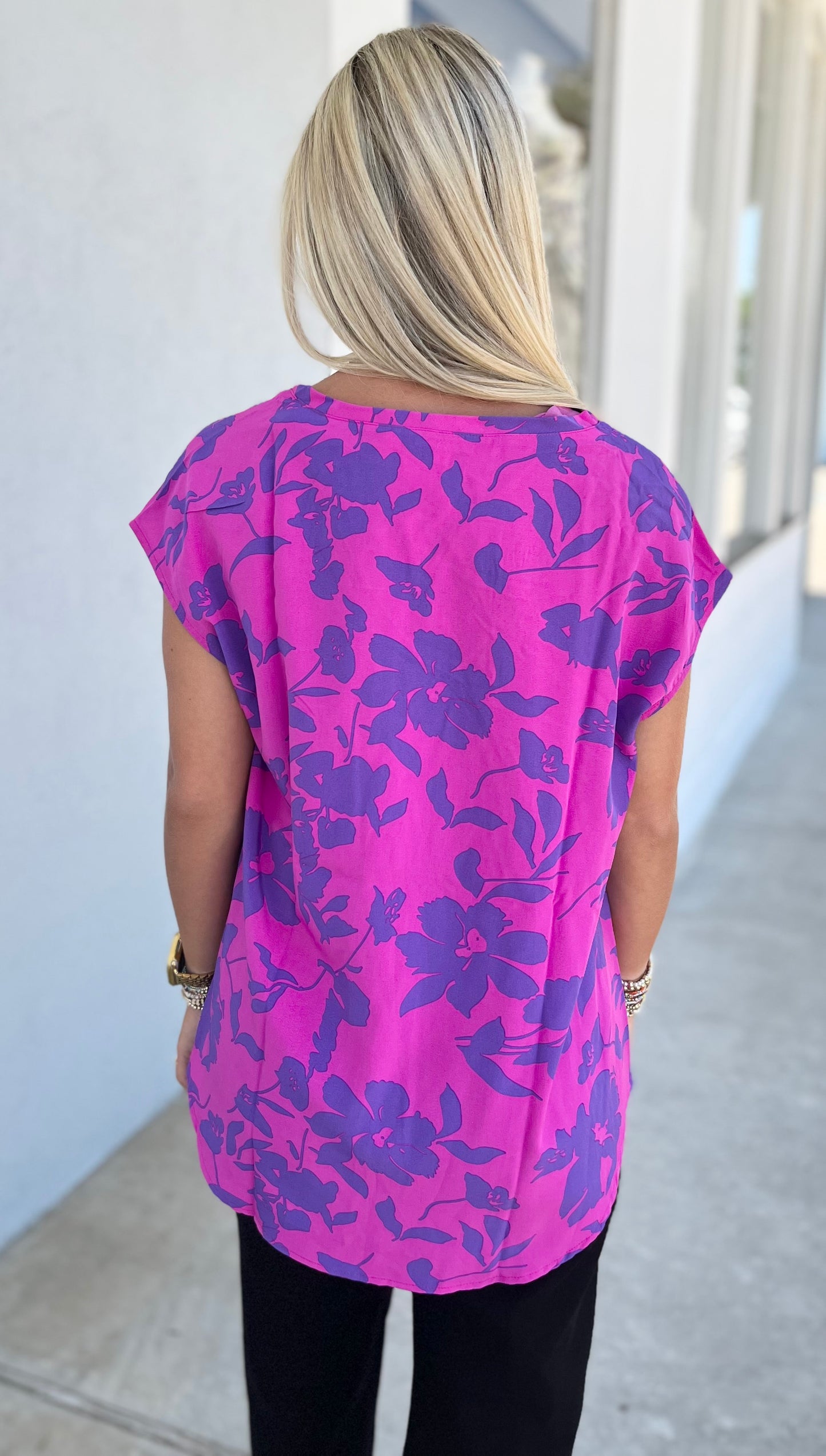 Purple Mix Flower Print Cap Sleeve Top