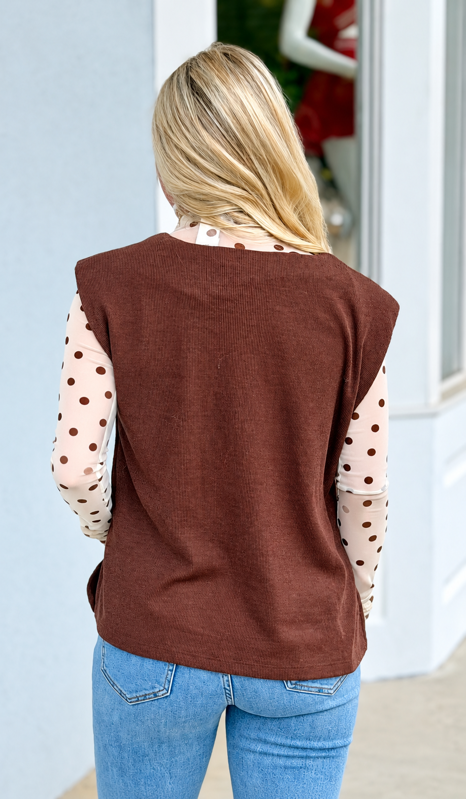 Ivory Polka Dot Mesh Mock Neck Top