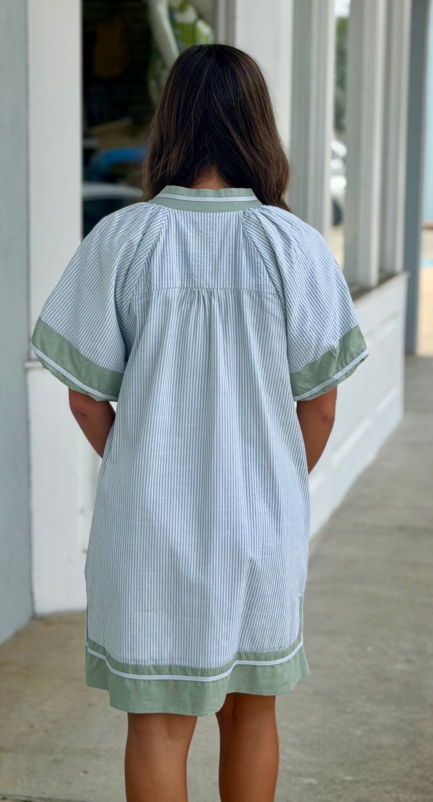 Sage Stripe V Neck Dress