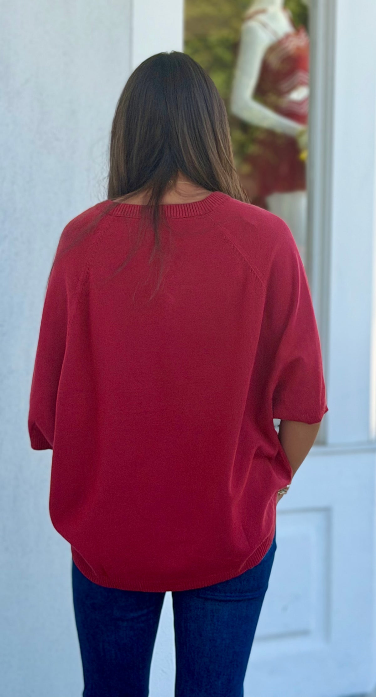Wide Sleeve Hi Low Crew Neck Sweater, Teaberry