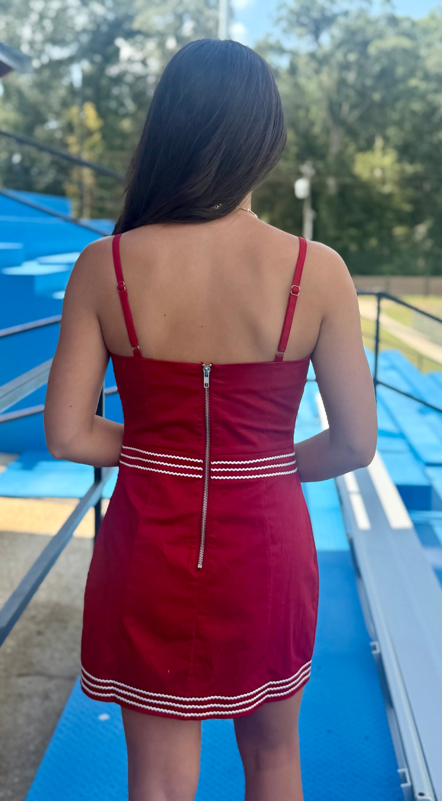 Crimson/White Lace Trimmed Mini Dress
