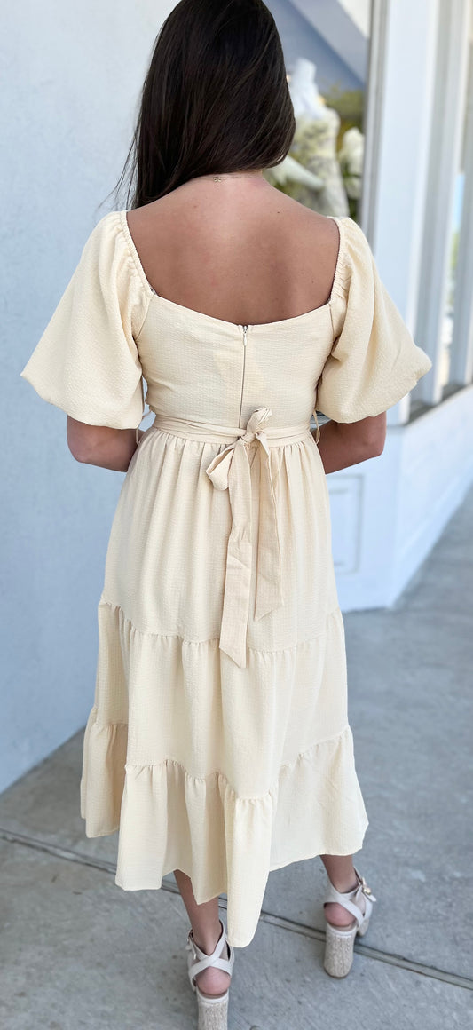 Yellow Ballon Sleeve Midi Dress