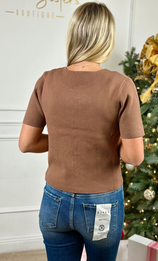 Mocha Front Tie Sweater Cardigan