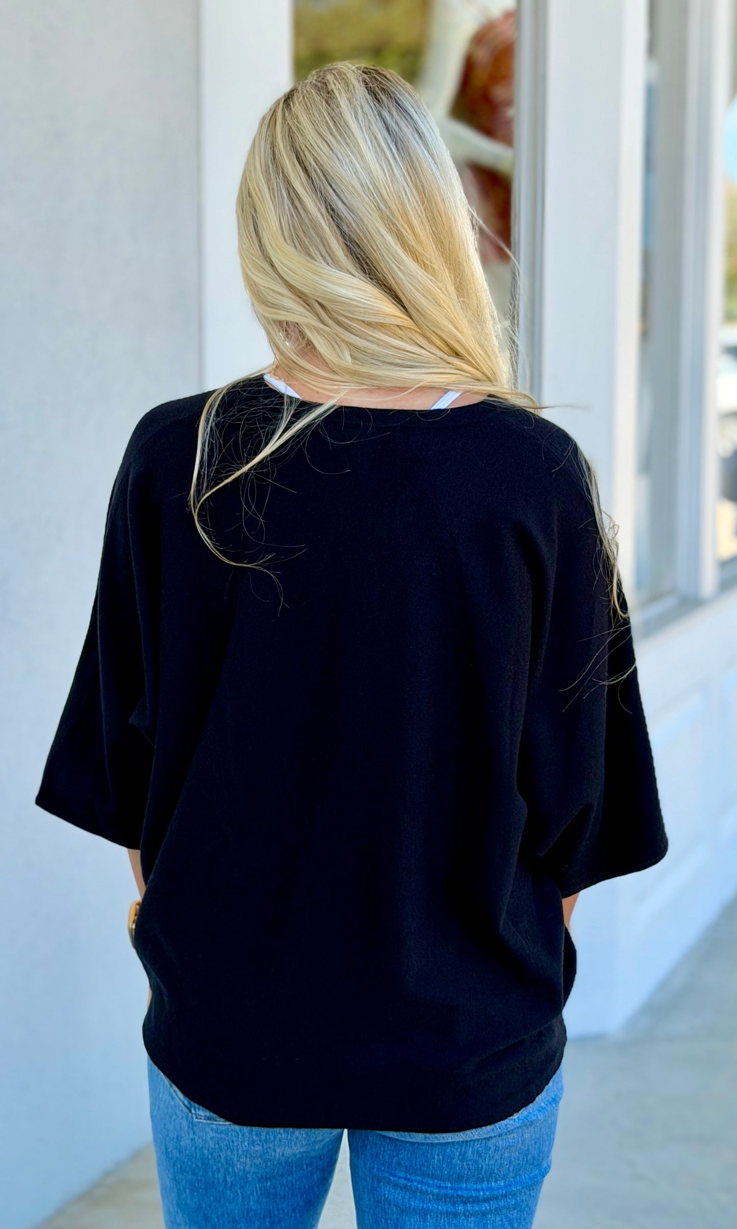 Lightweight V Neck Sweater Top, Black