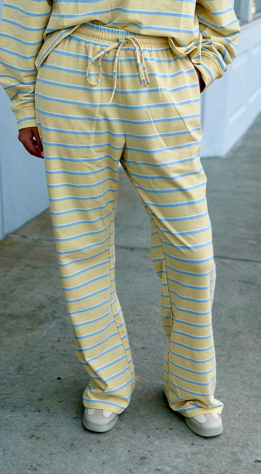 Yellow/Blue Striped Wide Leg Lounge Pants