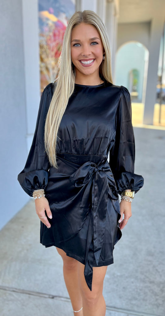 Black Satin Tie Dress