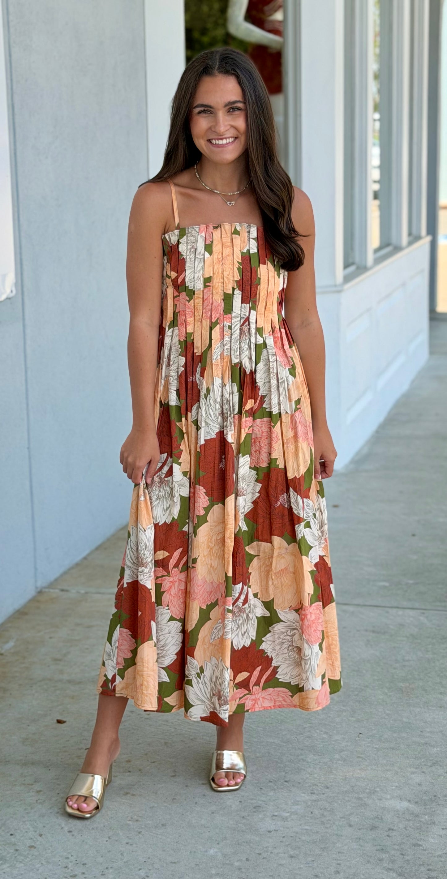Olive Floral Maxi Tank Dress