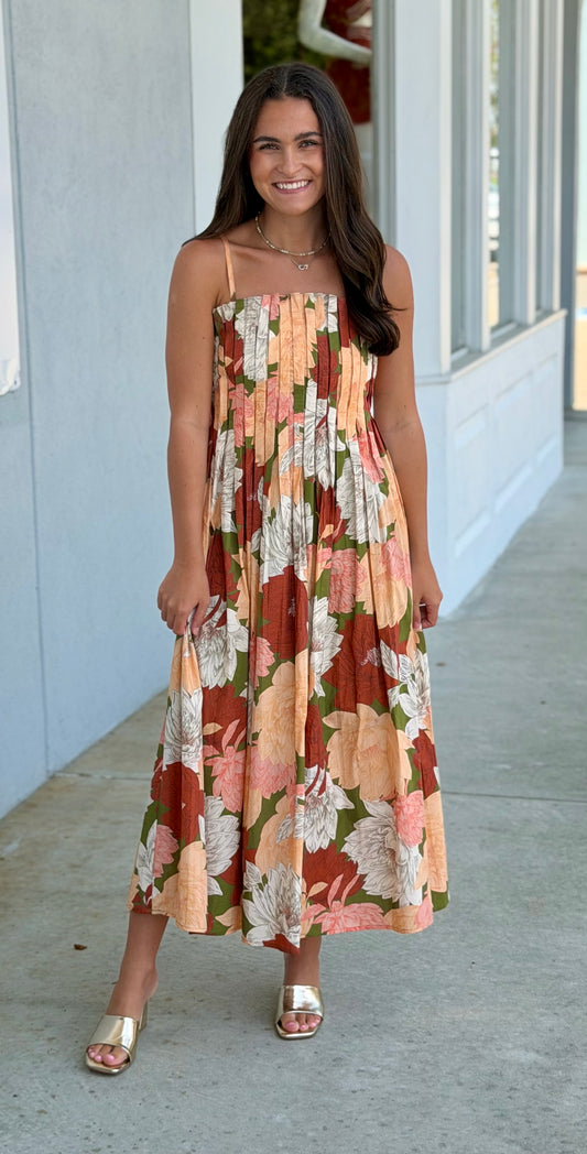Olive Floral Maxi Tank Dress