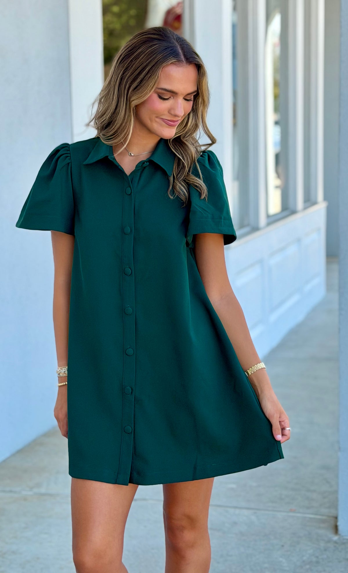 Button Down Dress, Hunter Green