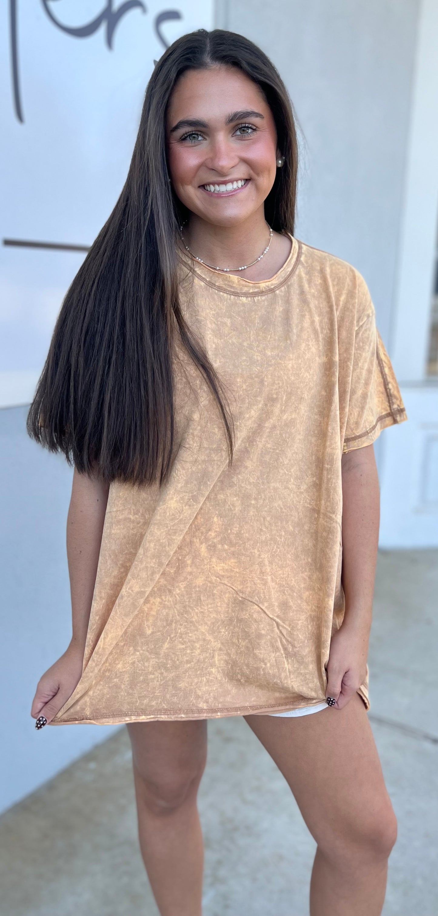 Crinkle Washed Cotton Oversized Top, Dk Brush