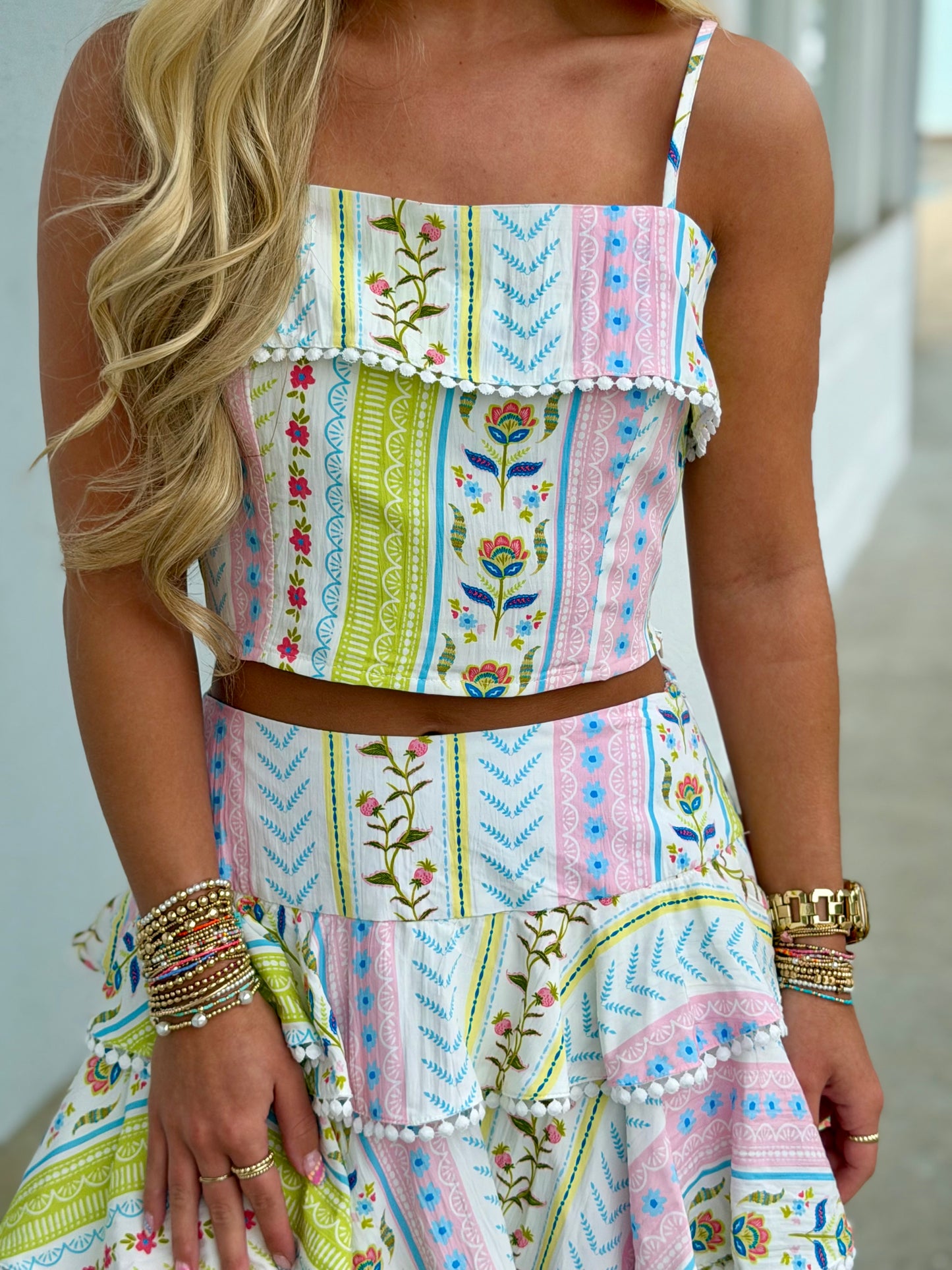 Floral Print Tiered Maxi Skirt & Tank SET