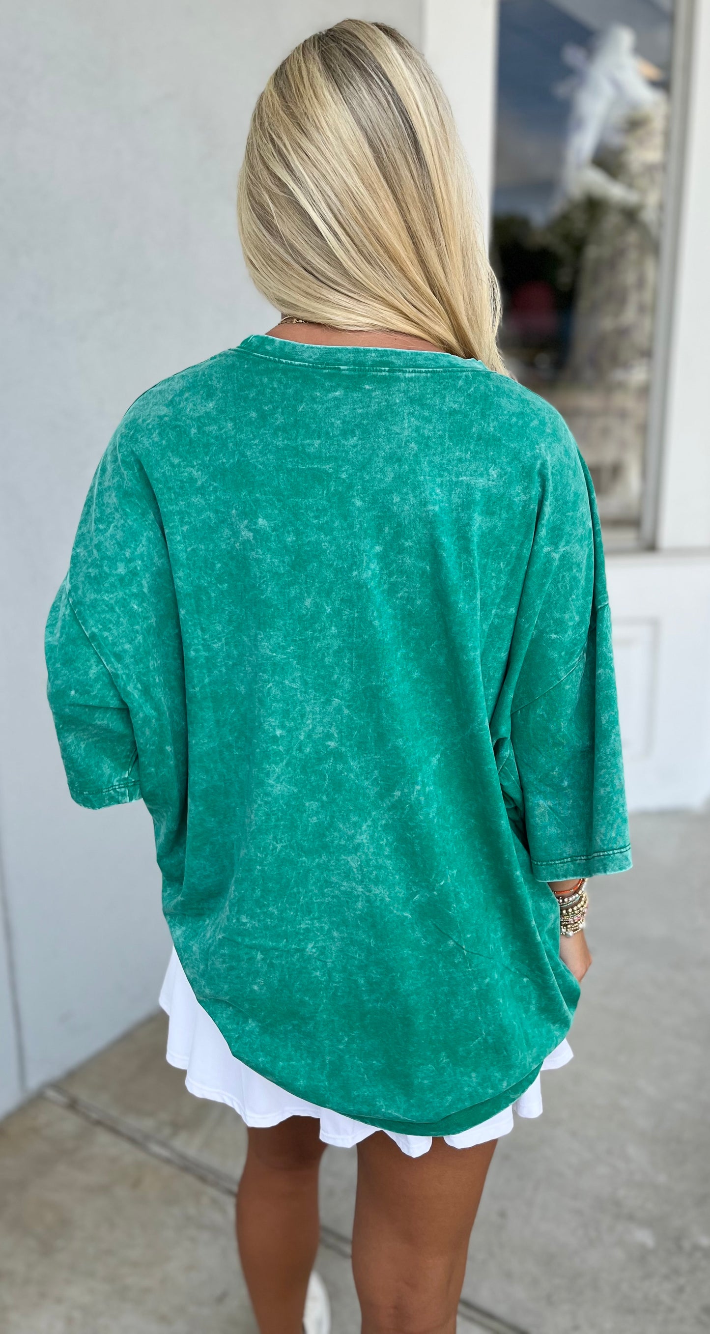 Acid Wash Oversized Boyfriend Tee, K Green