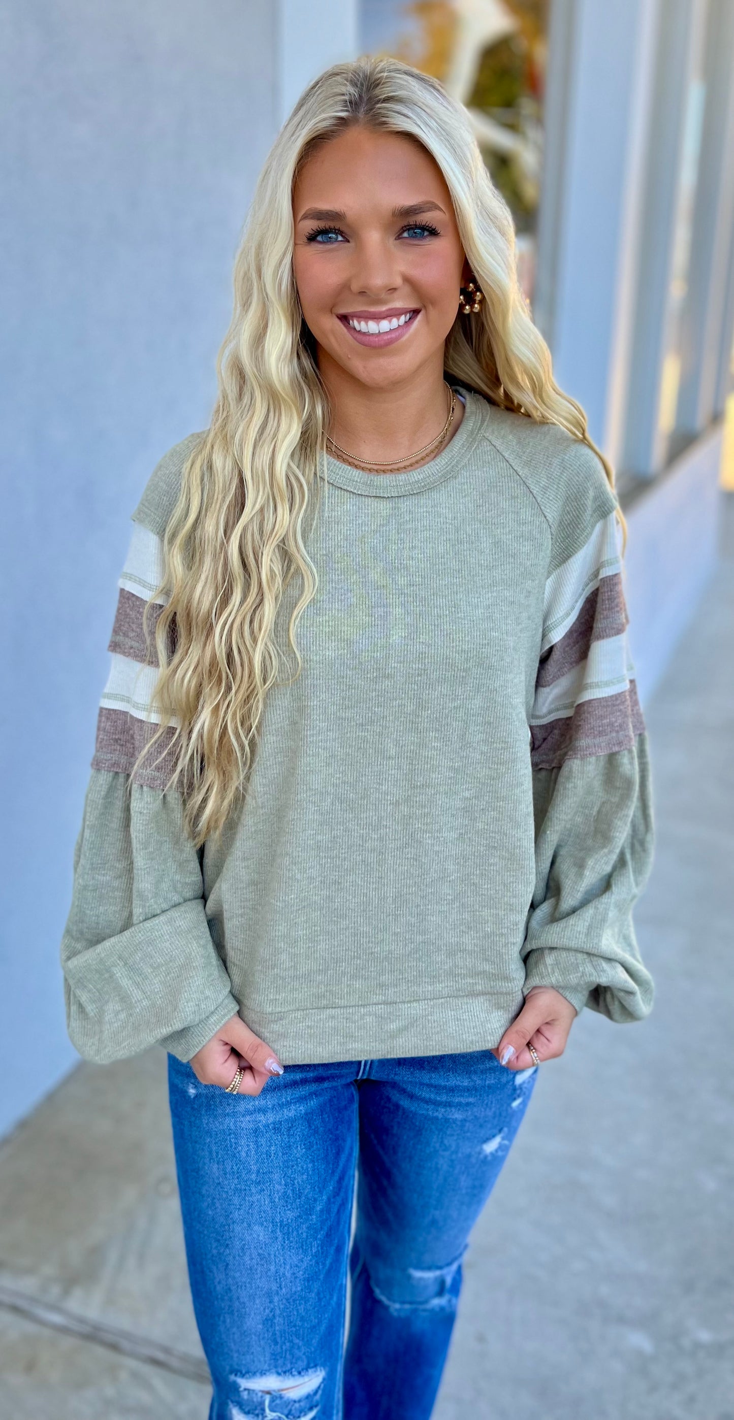 Olive Oversized Color Block Top
