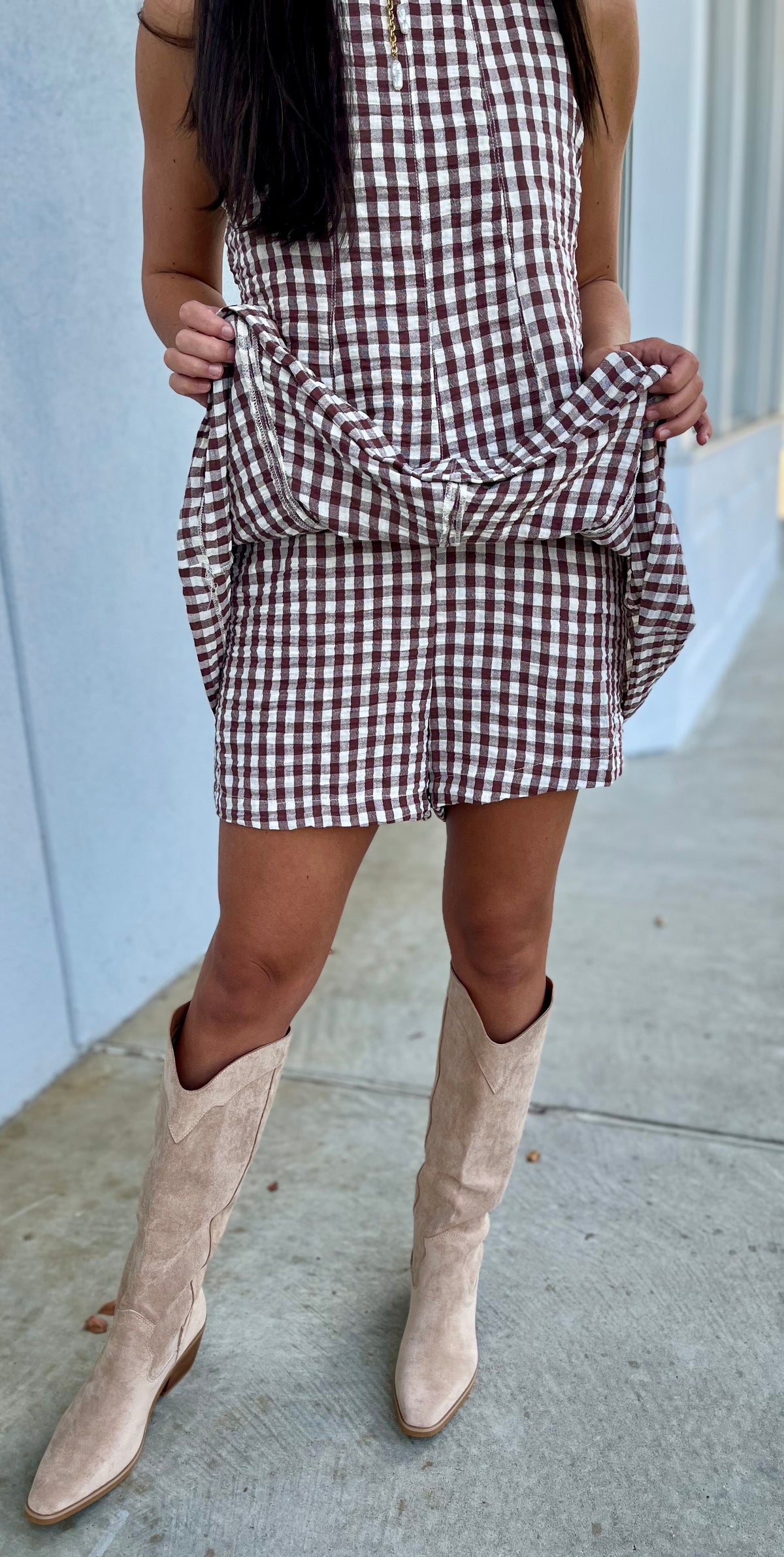 Gingham Sleeveless Baby Doll Romper/Dress