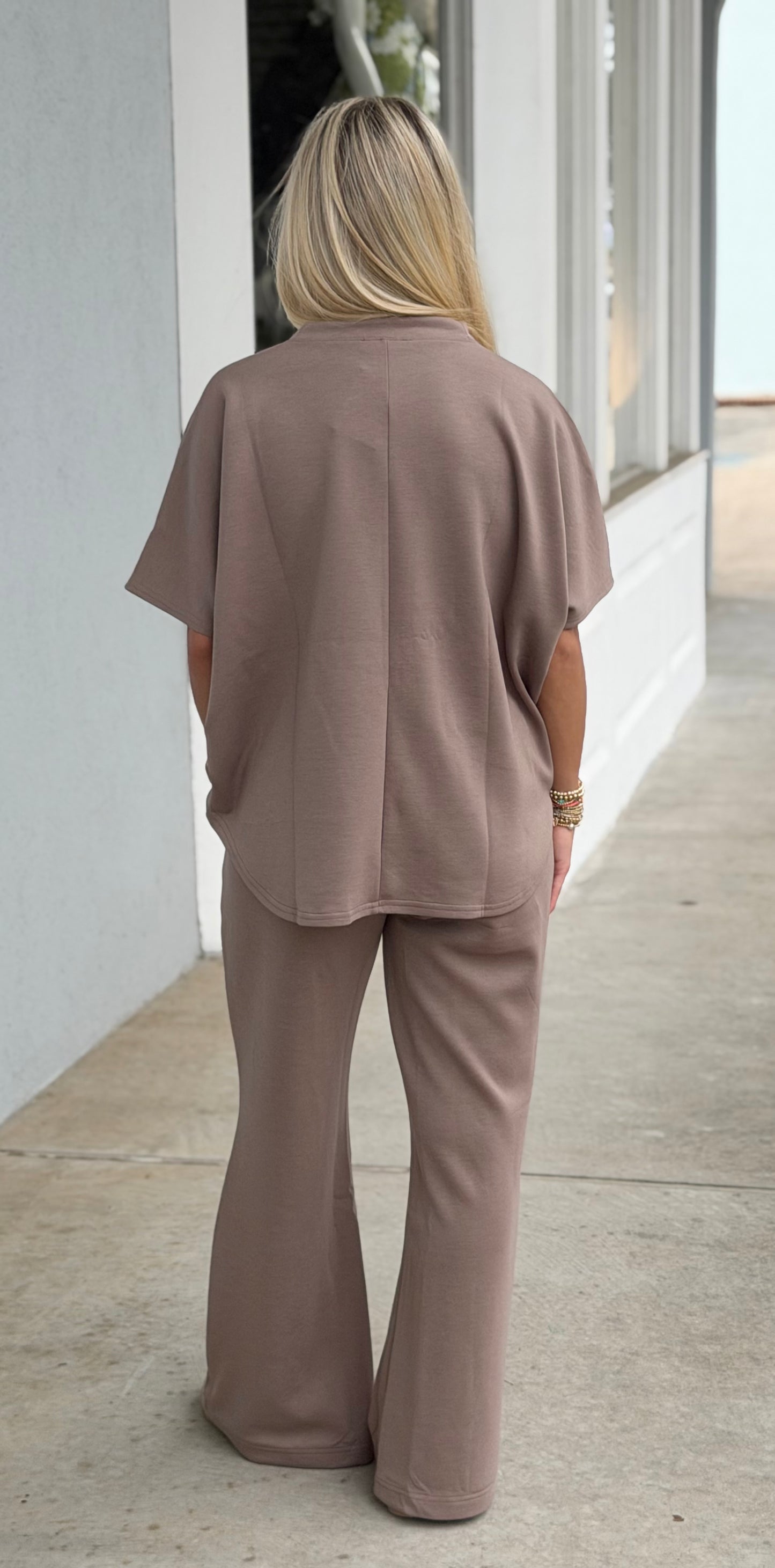Scuba Curved Hem Top and Pant SET, Cocoa