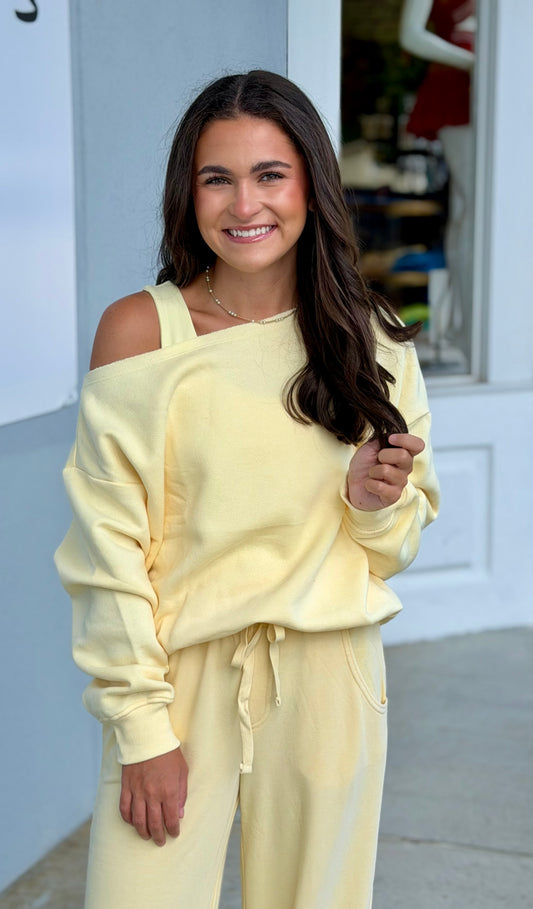 French Terry Fleece Off Shoulder Top, Lemonilla