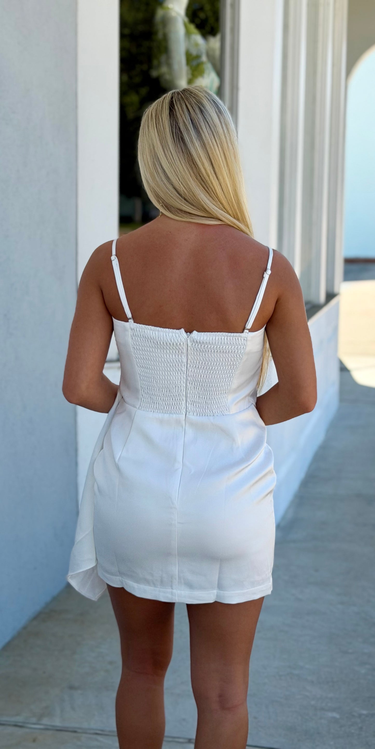 Off White Draped Pleat Detail Corset Satin Mini Dress