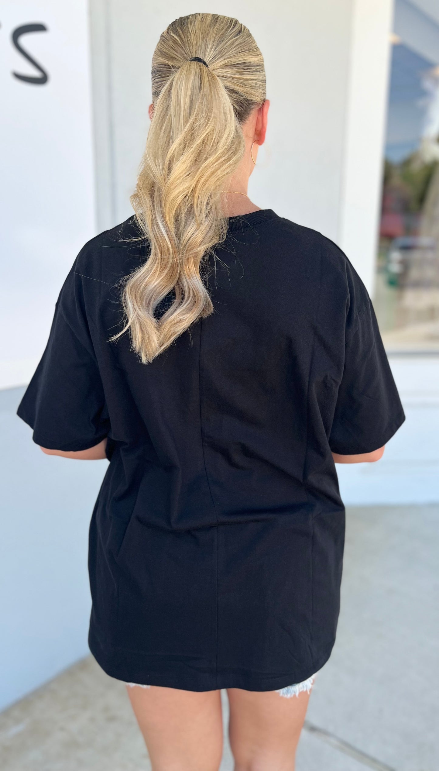 Loose Fit Cotton Short Sleeve Top, Black