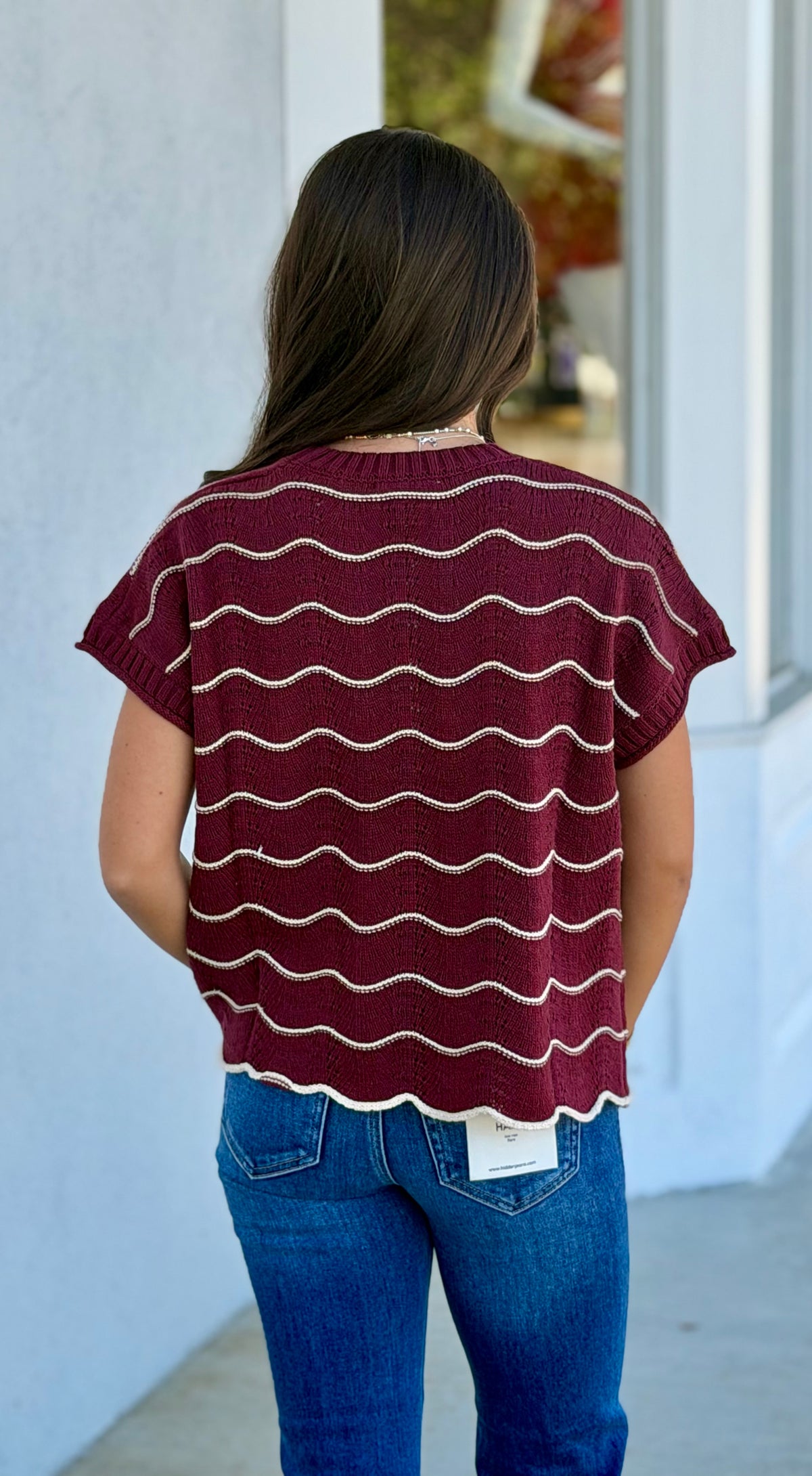 Wine Scallop Pattern Sweater Top