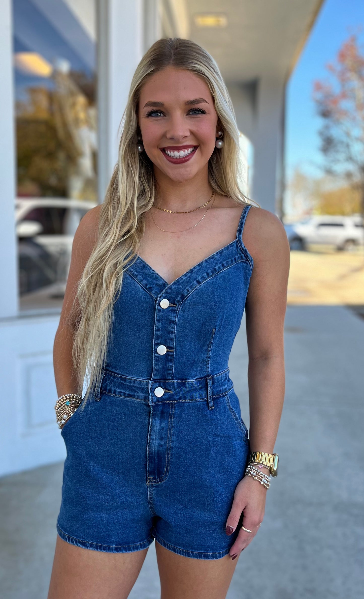 Washed Denim Cami Denim Romper