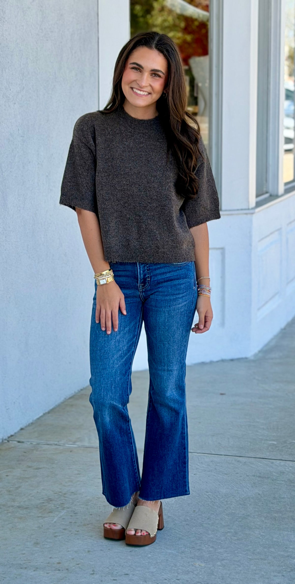 Brown Parker Half Sleeve Sweater