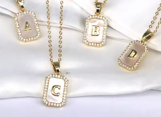 Rectangle Opal Letter Necklace