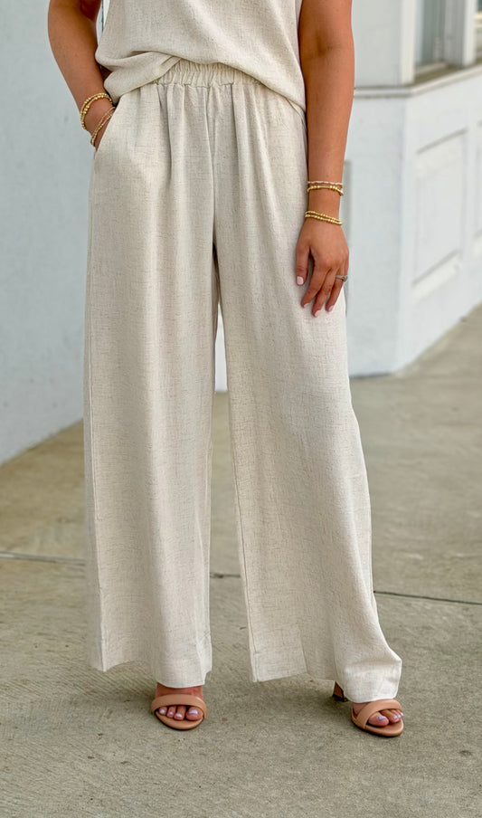 Linen Wide Leg Cropped Pants