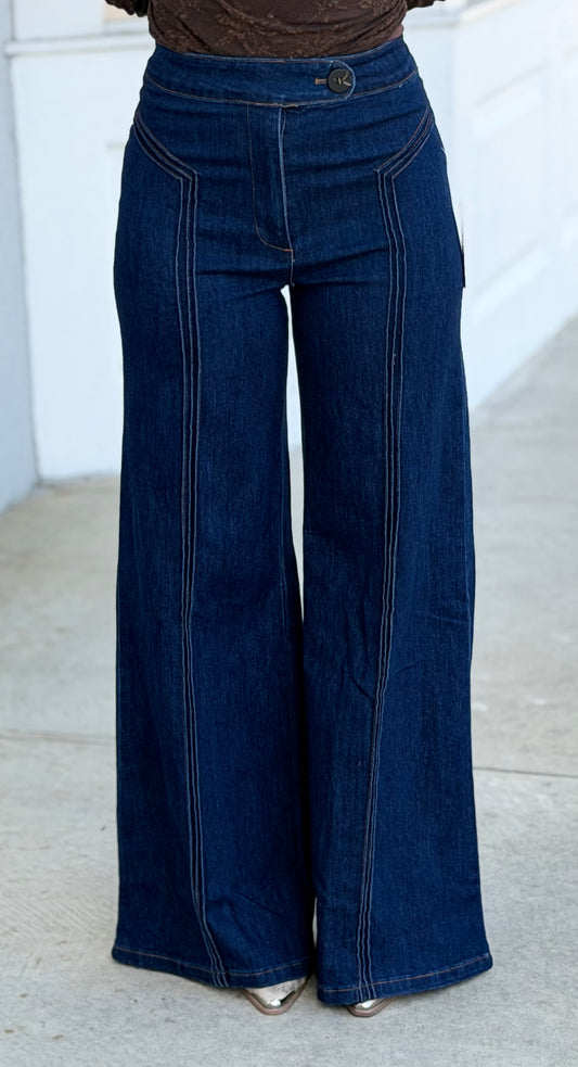 Dark Denim High Waisted Wide Leg Jean