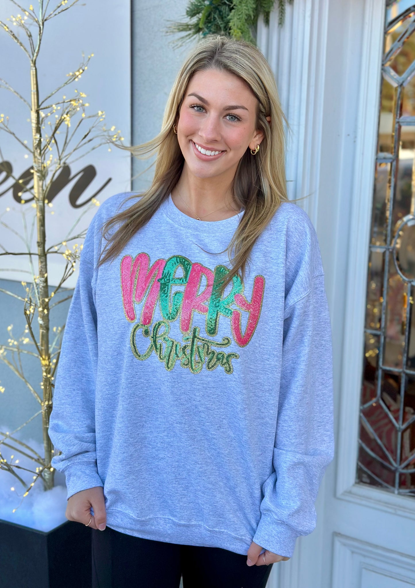 Heather Gray Merry Christmas Patch Sweatshirt