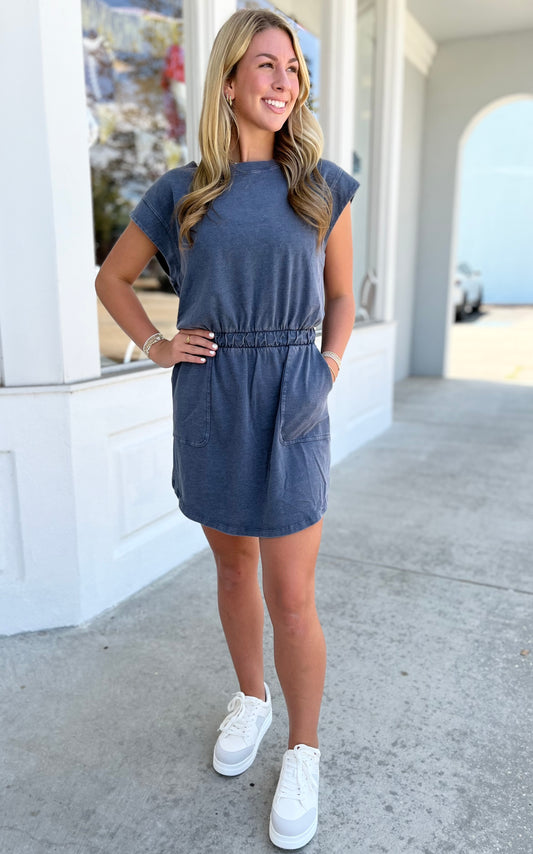 Slate Blue Cinched Dress