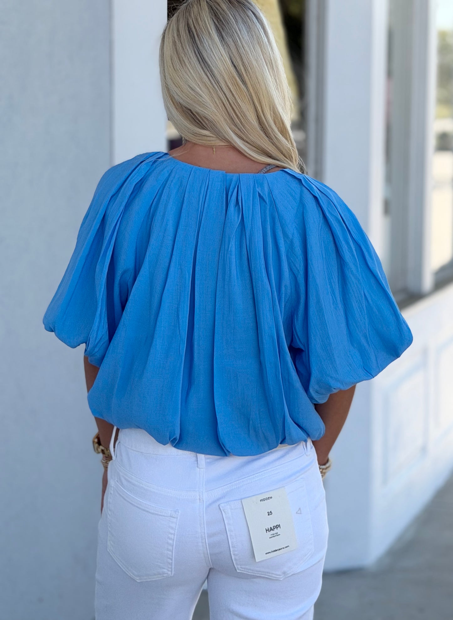 Blue Balloon Pleated Top