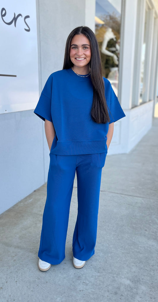 Ribbed Tee & Pants SET, Classic Blue